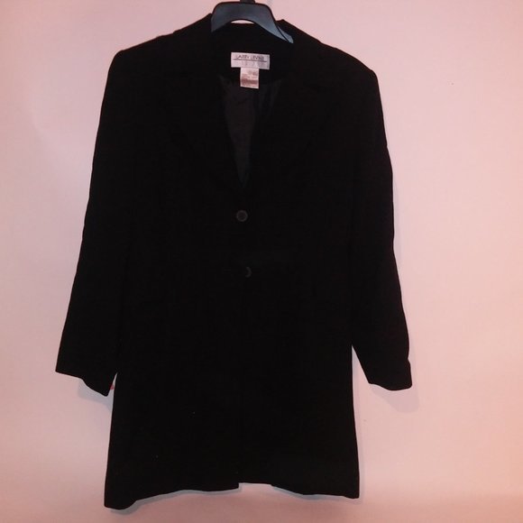 Larry Levine Suits Coat Jacket Size 8 Solid Black 100% Wool Crepe Double Breaste - Picture 7 of 16
